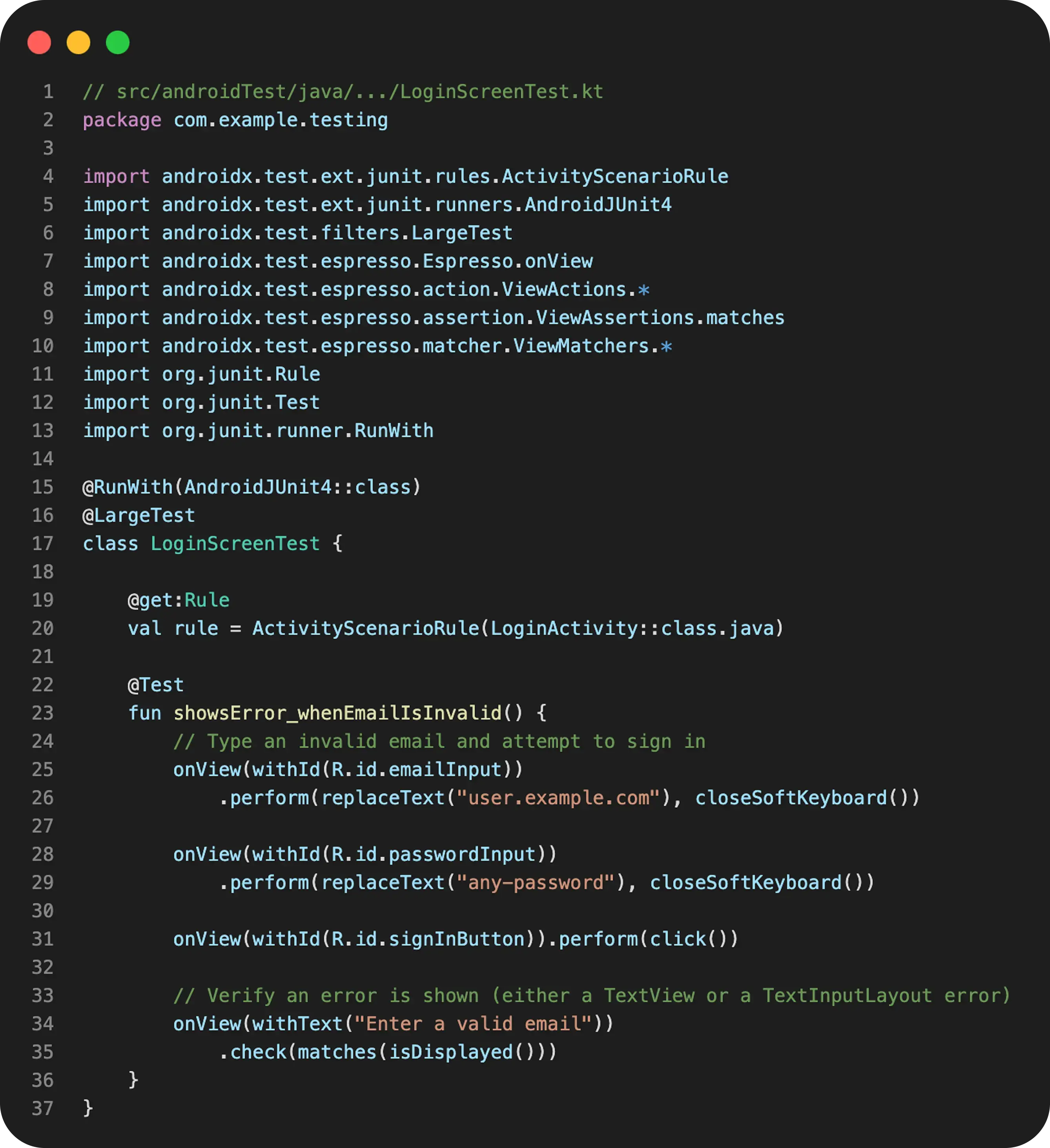 Android UI test example