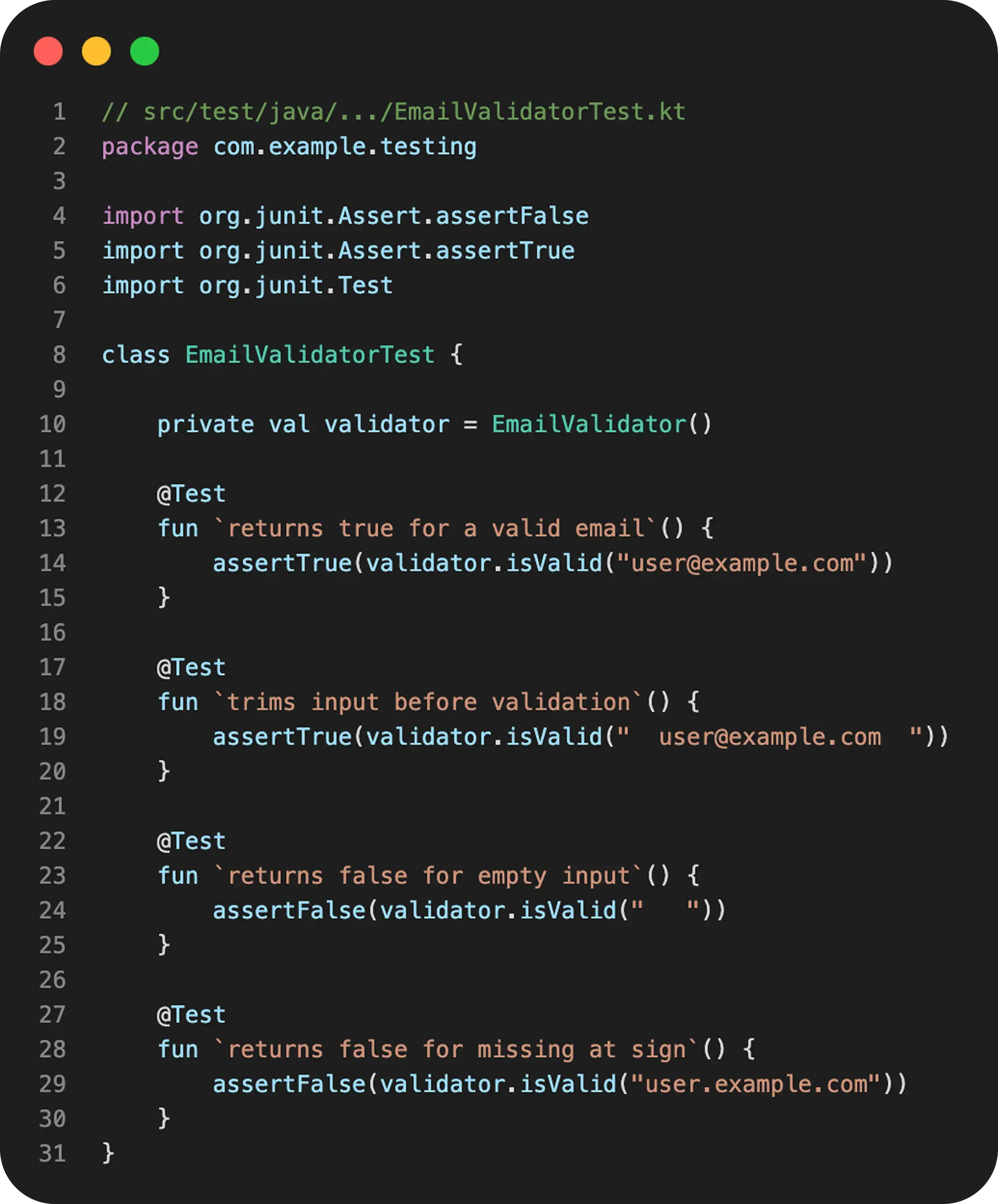 Android unit test example
