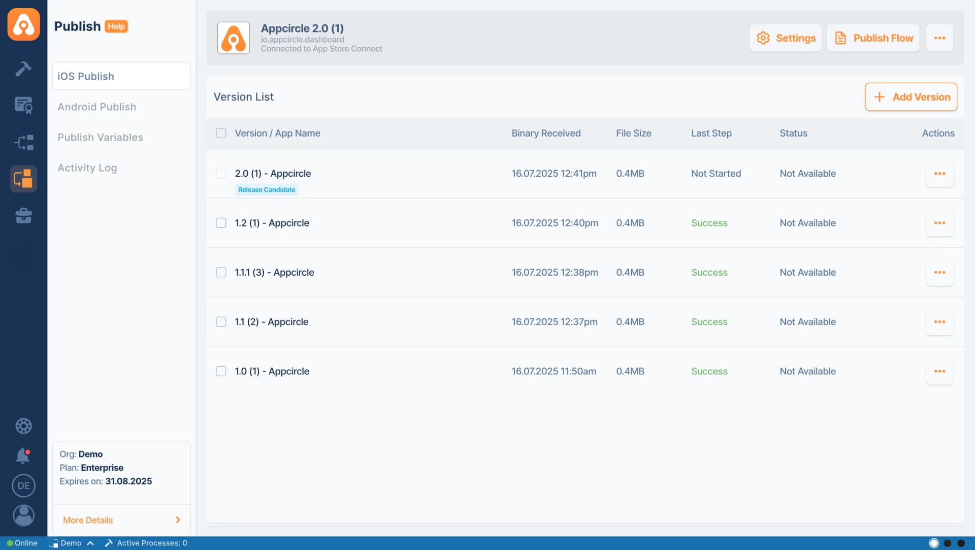 appcircle publish module dashboard overview