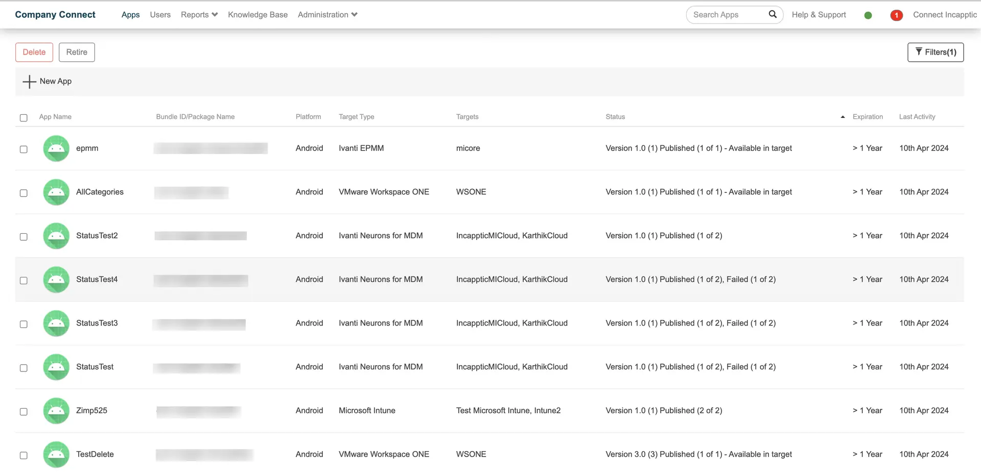 Ivanti Incapptic Connect dashboard
