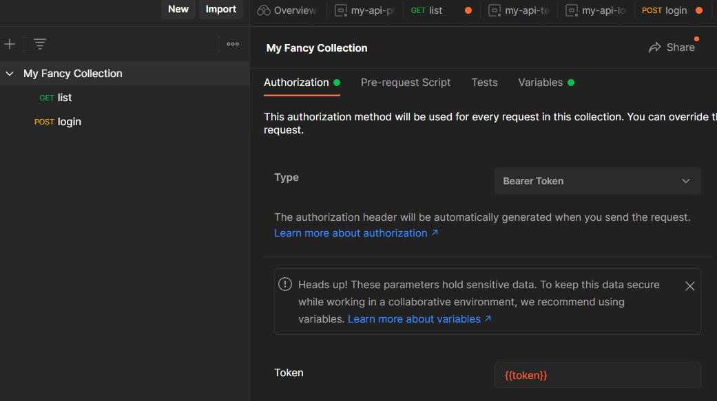 Inherit Authorization on Postman