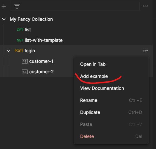 Adding an example request
