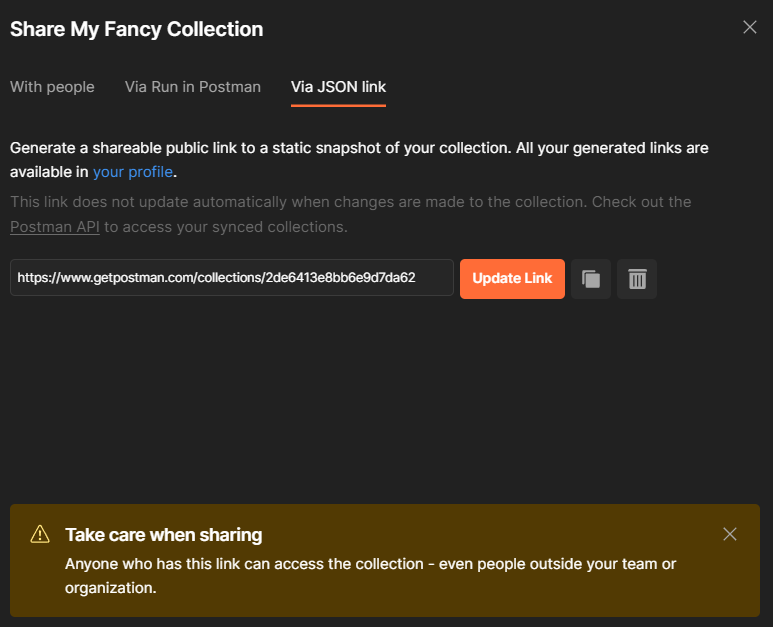 share collection on Postman