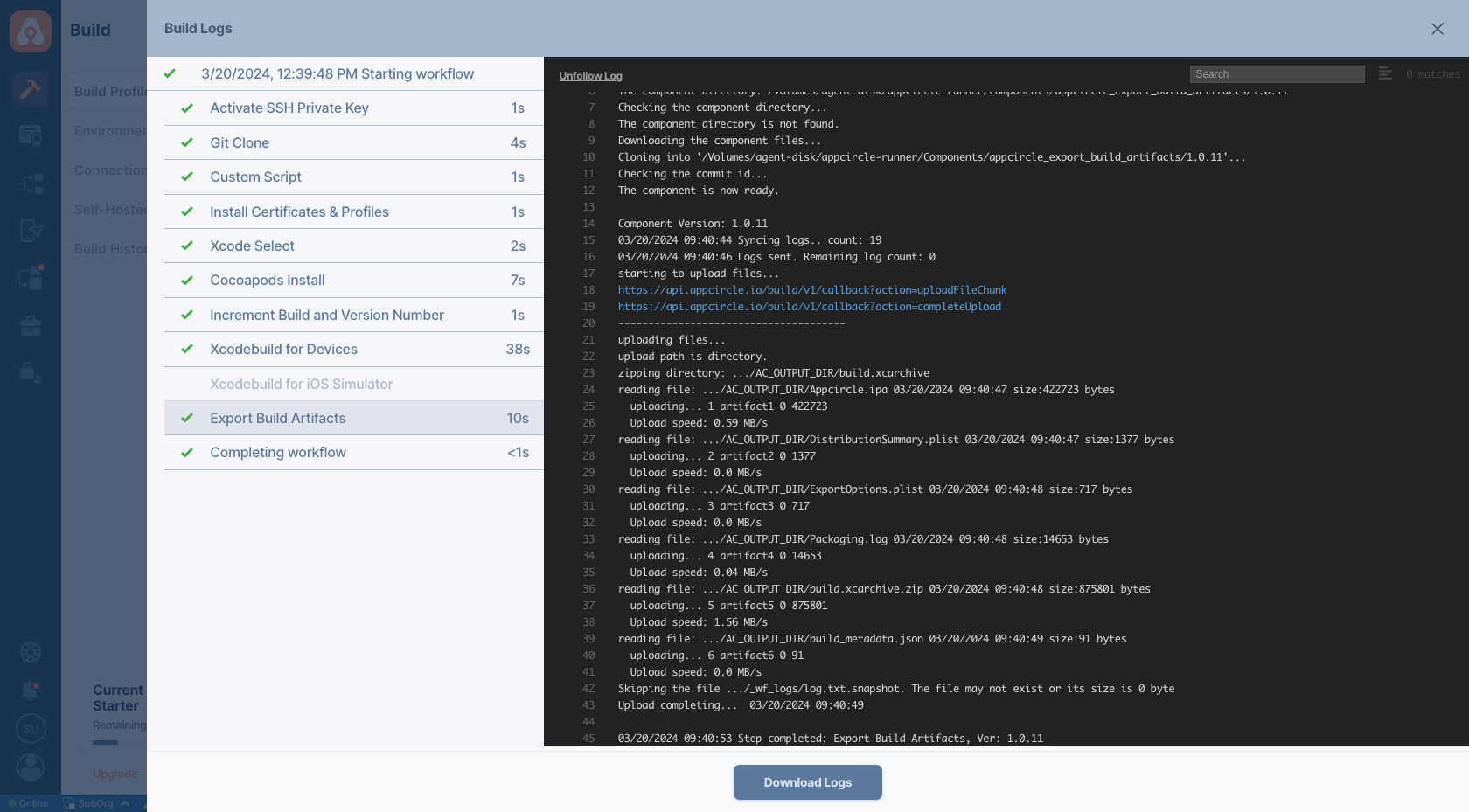 build logs